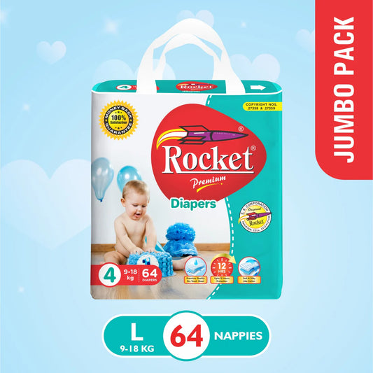 Rocket Diapers Size 4 Large Jumbo Pack 64Pcs