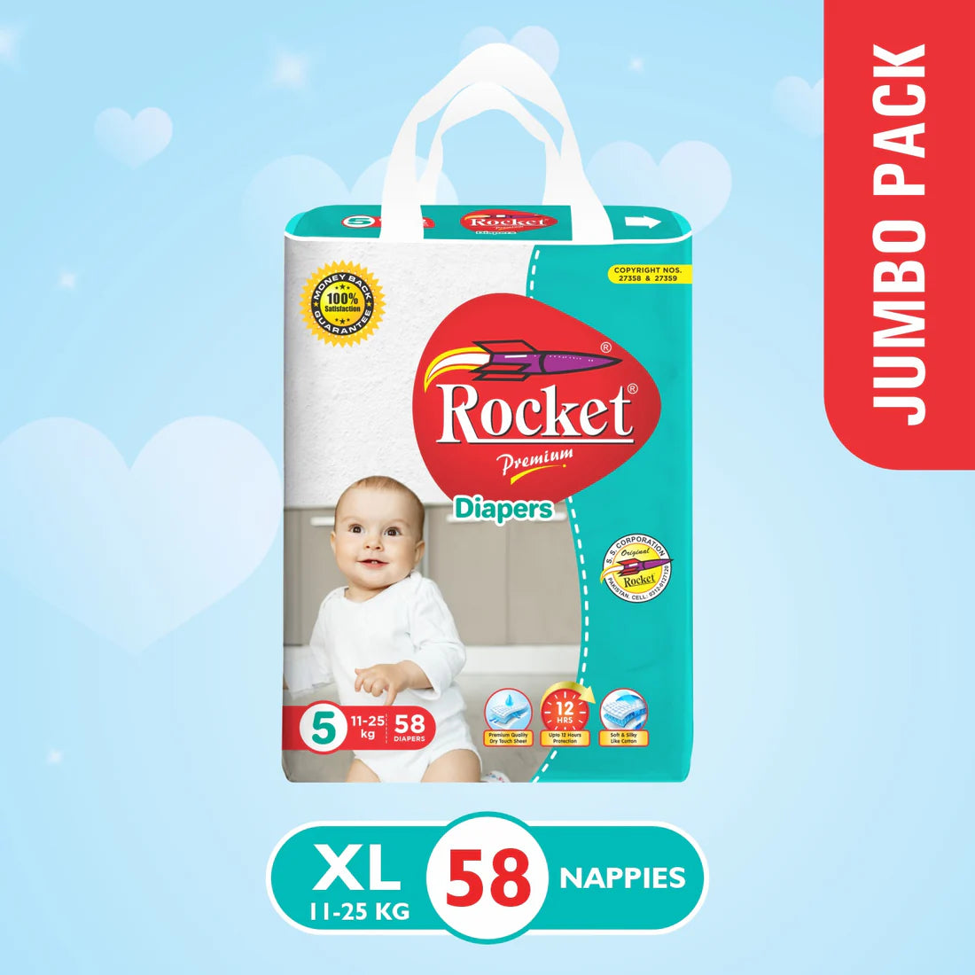 Rocket Diapers Size 5 XL Jumbo Pack 58Pcs