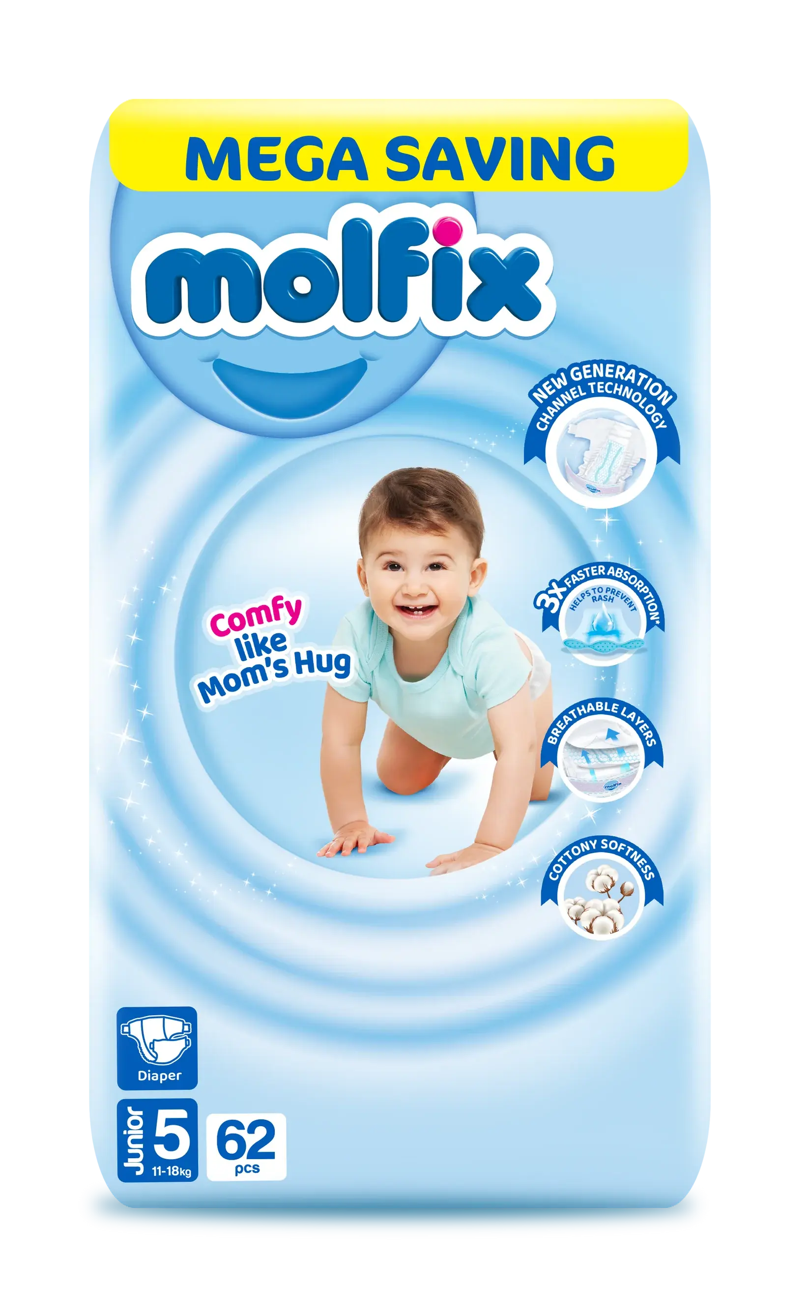 Molfix Size 5 XL Diapers Mega Pack 62pcs